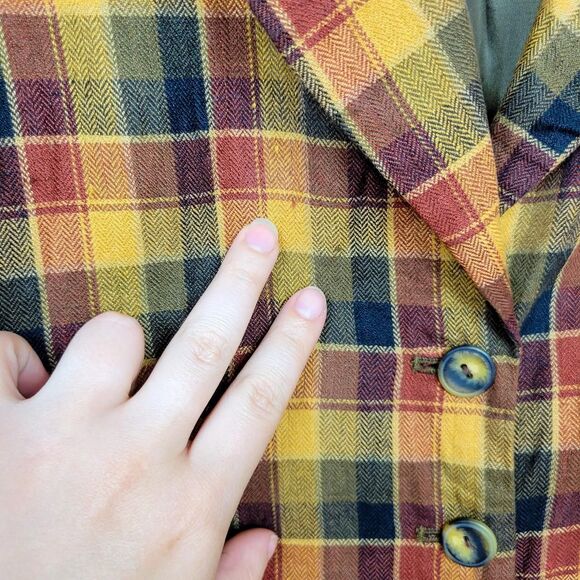 Vintage 90s Warm Tone Plaid Print Short Sleeve Blazer - Picture 5 of 6